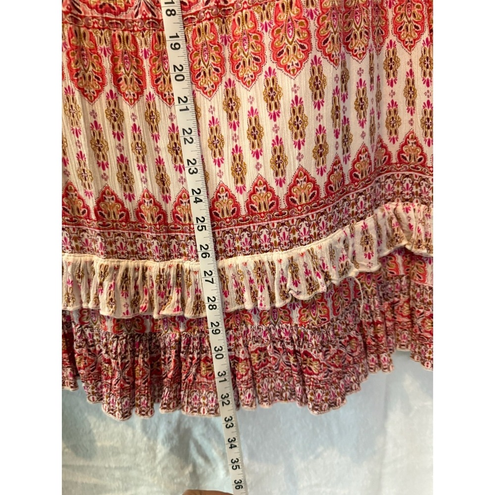 Boho Lagenlook Tiered Midi Skirt | India Block Print | Viscose Cotton | Petite L - Picture 3 of 8